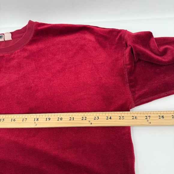 Roxy Sweatshirt Women XL Red Micro Corduroy Velour Pullover Crew Neck Cropped - Picture 10 of 12
